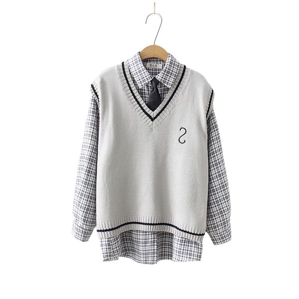 hsa women winter retro set fashion long sleeve plaid trun-down collar shirt knitted vest waistcoat two piece outfit female 210417, White
hsa women winter retro set fashion long sleeve plaid trun-down collar shirt knitted vest waistcoat two piece outfit female 210417, White