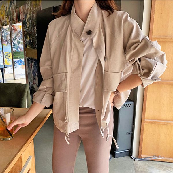 tooling windy loose off jacket pocket collar autumn show thin little leisure jacket, female 210427, Black;brown
tooling windy loose off jacket pocket collar autumn show thin little leisure jacket, female 210427, Black;brown