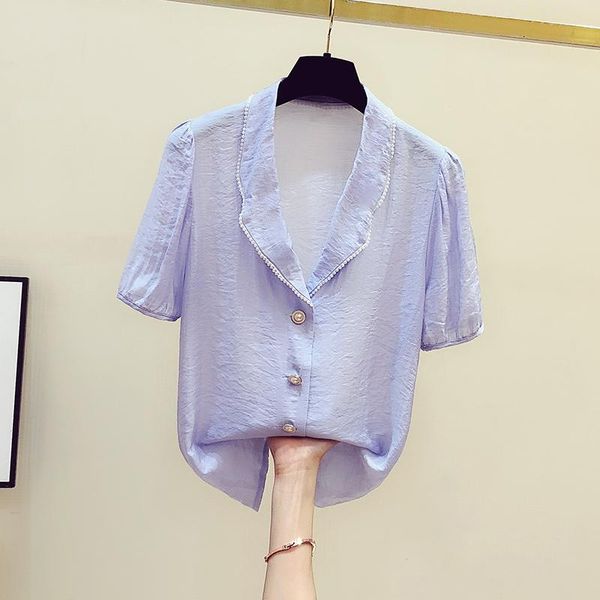 women's blouses & shirts beading turn down collar short sleeves thin shirt 2021 summer women casual blouse ol ladies blusas a3361, White
women's blouses & shirts beading turn down collar short sleeves thin shirt 2021 summer women casual blouse ol ladies blusas a3361, White