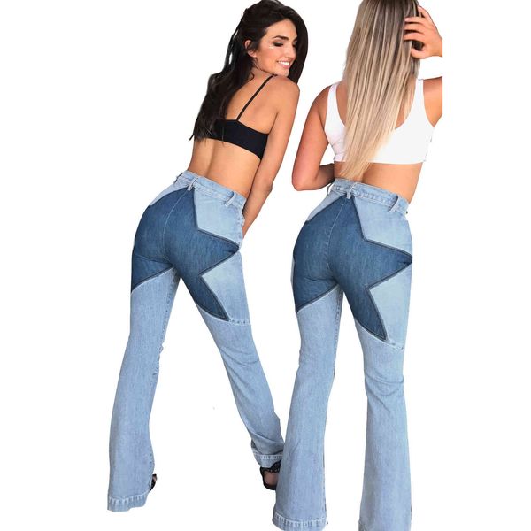 fashionable star patchwork women arrivals high waist light blue washed denim flare pants spring summer girls jeans
fashionable star patchwork women arrivals high waist light blue washed denim flare pants spring summer girls jeans