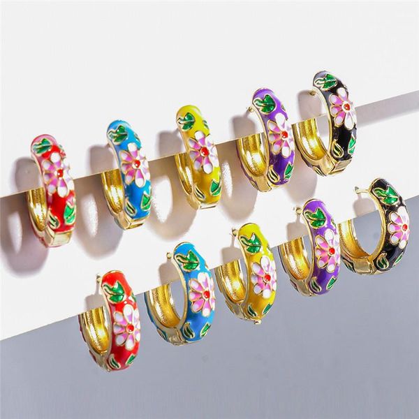 hoop & huggie wholesale fashion colorful flower enamel small earrings gold metal geometric circle for women charm jewelry, Golden;silver 
hoop & huggie wholesale fashion colorful flower enamel small earrings gold metal geometric circle for women charm jewelry, Golden;silver