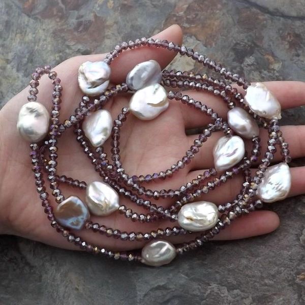 chains hand knotted 120cm white 11-13mm keshi freshwater pearl purple gray black glass sweater necklace, Silver
chains hand knotted 120cm white 11-13mm keshi freshwater pearl purple gray black glass sweater necklace, Silver