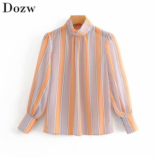 women blouses puff long sleeve striped office shirt stand collar blouse casual loose blusas femininas chemisier femme 210515, White
women blouses puff long sleeve striped office shirt stand collar blouse casual loose blusas femininas chemisier femme 210515, White