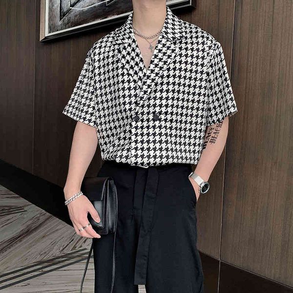 men's casual shirts summer short-sleeved fashion retro plaid men streetwear korean loose mens dress -2xl mf1k, White;black 
men's casual shirts summer short-sleeved fashion retro plaid men streetwear korean loose mens dress -2xl mf1k, White;black
