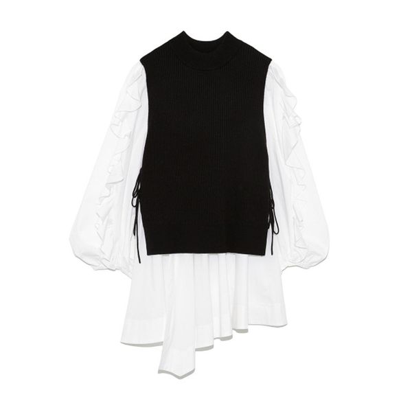 spring simple ol 2 pcs women set turn down collar long sleeve ruffles draped shirt + o neck sleeveless knit vest loose suit 210514, White
spring simple ol 2 pcs women set turn down collar long sleeve ruffles draped shirt + o neck sleeveless knit vest loose suit 210514, White