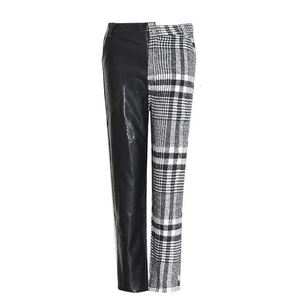pants color contrast chess cut trousers asymmetric plutonium leather thin waist high casual women's breeches, White
pants color contrast chess cut trousers asymmetric plutonium leather thin waist high casual women's breeches, White