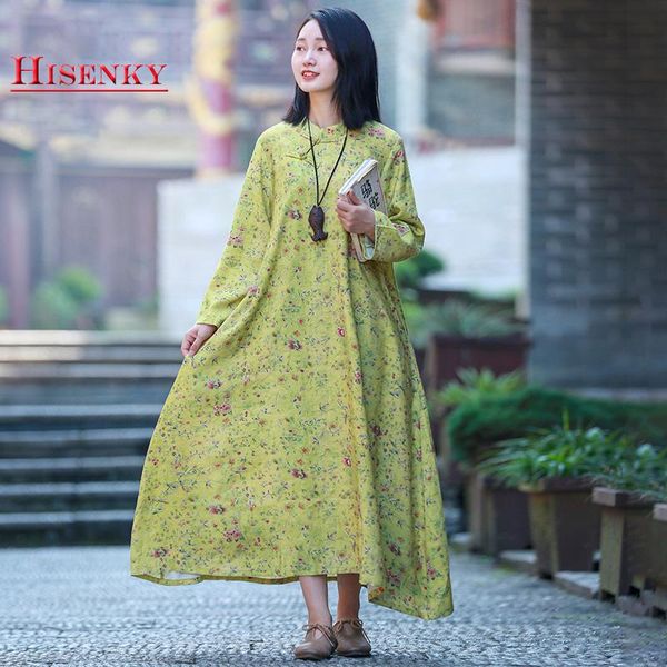 casual dresses hisenky women floral print dress long sleeve chinese style retro 2021 autumn big hem cotton maxi robe, Black;gray
casual dresses hisenky women floral print dress long sleeve chinese style retro 2021 autumn big hem cotton maxi robe, Black;gray