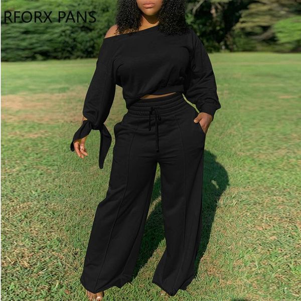 women's two piece pants women solid skew collarbatwing sleeves bright line decoration loose straight leg sets, White
women's two piece pants women solid skew collarbatwing sleeves bright line decoration loose straight leg sets, White