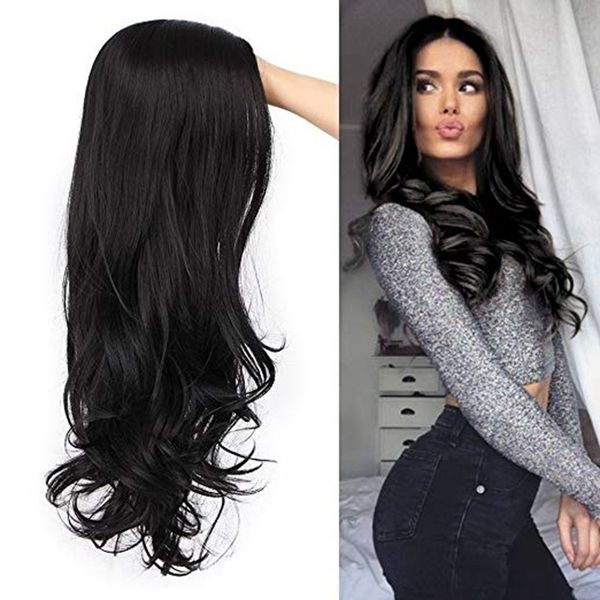 long curly wig wig women wigs medium split large wave chemical fiber head cover, Black
long curly wig wig women wigs medium split large wave chemical fiber head cover, Black