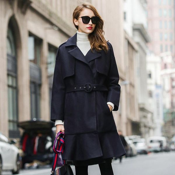 women's wool & blends coat double-breasted ruffled woolen autumn and winter style european american fashion, Black
women's wool & blends coat double-breasted ruffled woolen autumn and winter style european american fashion, Black