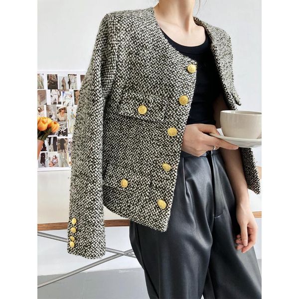 women's wool & blends green mixed color tweed coat women 2021 autumn and winter korean single-breasted fashion short socialite style ja, Black
women's wool & blends green mixed color tweed coat women 2021 autumn and winter korean single-breasted fashion short socialite style ja, Black