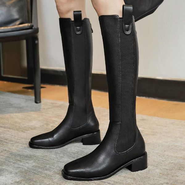 boots women's genuine leather elastic patckwork back zip flats knee high knight square toe female casual autumn long shoes, Black
boots women's genuine leather elastic patckwork back zip flats knee high knight square toe female casual autumn long shoes, Black