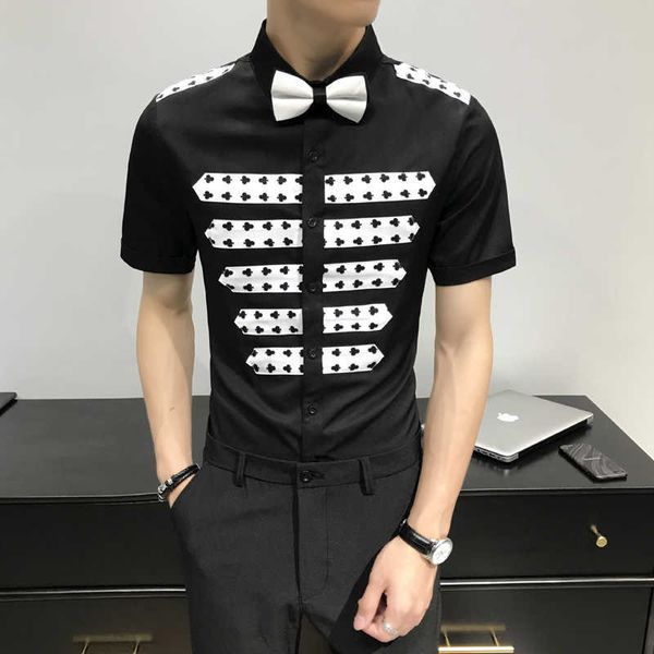 men shirts banquet party stitching short sleeve shirt epaulettes overalls shirt slim streetwear social blouse plus size 5xl 210527, White;black
men shirts banquet party stitching short sleeve shirt epaulettes overalls shirt slim streetwear social blouse plus size 5xl 210527, White;black