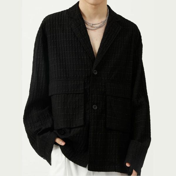 men's suits & blazers autumn korean leisure suit for men streetwear vintage loose casual stripe big pocket jacket man blazer male, White;black
men's suits & blazers autumn korean leisure suit for men streetwear vintage loose casual stripe big pocket jacket man blazer male, White;black