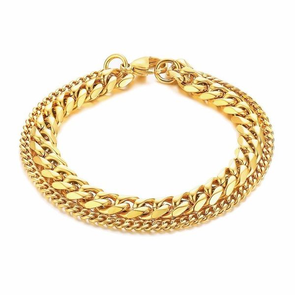 link, chain classic miami cuba two string link men bracelet in golden stainless steel male hip hop rock homme jewelry 8.26in, Black
link, chain classic miami cuba two string link men bracelet in golden stainless steel male hip hop rock homme jewelry 8.26in, Black