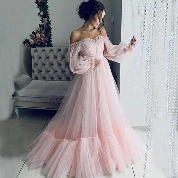 party dresses 2021 pink tulle evening dress long sleeves formal candy color gown abendkleider, White;black
party dresses 2021 pink tulle evening dress long sleeves formal candy color gown abendkleider, White;black