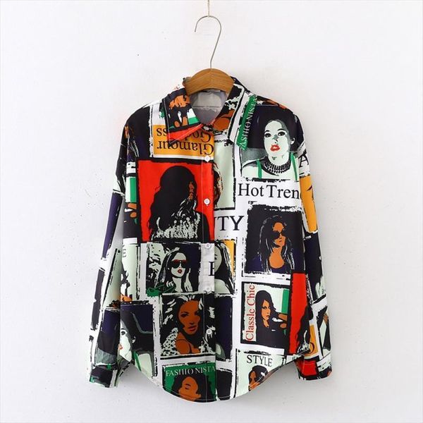 fashion vintage cartoon print lapel womens shirts loose and floral long sleeve, White
fashion vintage cartoon print lapel womens shirts loose and floral long sleeve, White