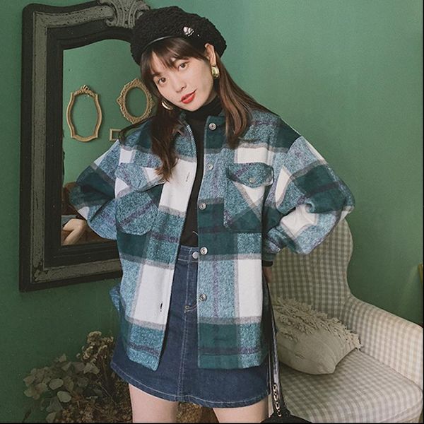 winter vintage plaid oversized pockets women shirts outwear clothing ropa mujer and blouses, White
winter vintage plaid oversized pockets women shirts outwear clothing ropa mujer and blouses, White