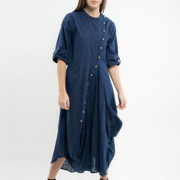 dresses 2021 crew neck long sleeve loose length single breasted dress split skirt, Black;gray
dresses 2021 crew neck long sleeve loose length single breasted dress split skirt, Black;gray