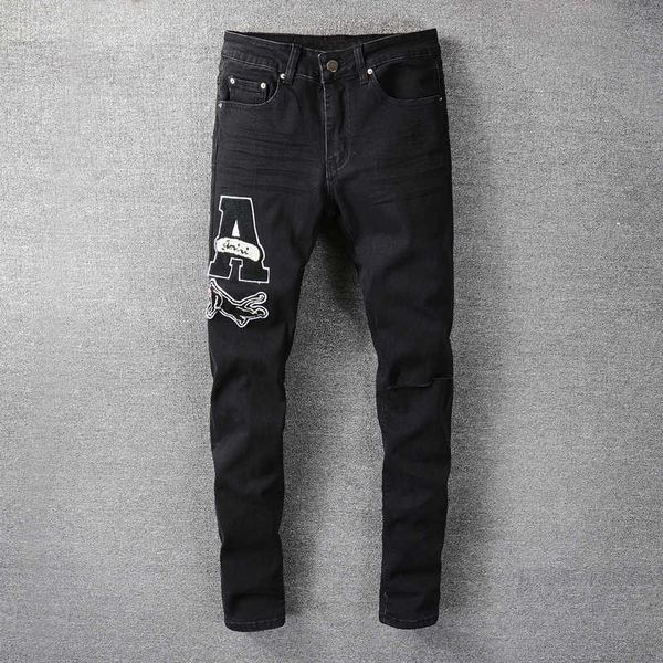 men's jeans american streetwear fashion patches designer elastic cotton slim fit ripped for hip hop denim punk pants u6yj, Blue
men's jeans american streetwear fashion patches designer elastic cotton slim fit ripped for hip hop denim punk pants u6yj, Blue