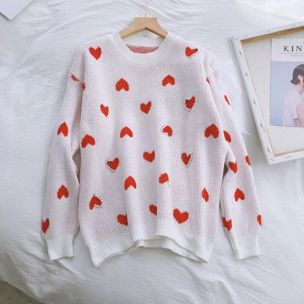 women's sweaters 21 autumn/winter style korean and japanese lazy sweater love loose beaded lace-up m4494, White;black
women's sweaters 21 autumn/winter style korean and japanese lazy sweater love loose beaded lace-up m4494, White;black