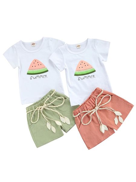 clothing sets 2 pieces kids suit set, girls watermelon print round neck short sleeve + solid color shorts for summer, pink/green, White
clothing sets 2 pieces kids suit set, girls watermelon print round neck short sleeve + solid color shorts for summer, pink/green, White