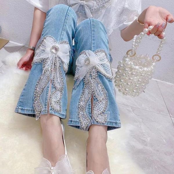 women's jeans heavy work sweet beads diamonds bow bootcut women high waist elastic skinny denim pants q411, Blue
women's jeans heavy work sweet beads diamonds bow bootcut women high waist elastic skinny denim pants q411, Blue