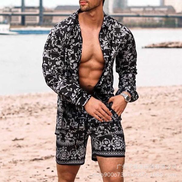 summer 2021 men's fashion long sleeve shirt shorts beach casual suit wear, White;black
summer 2021 men's fashion long sleeve shirt shorts beach casual suit wear, White;black