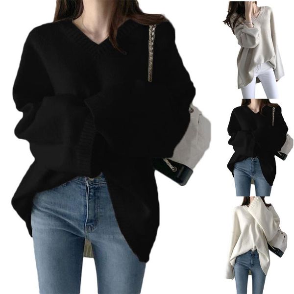 women's sweaters v-neck pullovers womens knit winter autumn warmer baggy loose blouse pullover long sleeve casual solid jumper, White;black
women's sweaters v-neck pullovers womens knit winter autumn warmer baggy loose blouse pullover long sleeve casual solid jumper, White;black