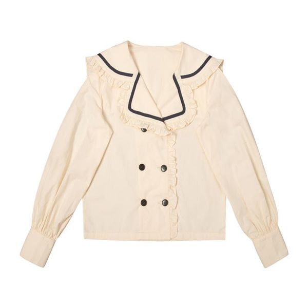 beige solid sailor collar women shirts button lantern sleeve long loose b0681, White
beige solid sailor collar women shirts button lantern sleeve long loose b0681, White
