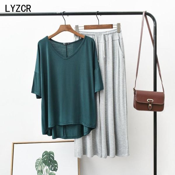 women's two piece pants oversized summer t shirts modal loose set women high waist wide t-shirt woman 2 pieces, White
women's two piece pants oversized summer t shirts modal loose set women high waist wide t-shirt woman 2 pieces, White