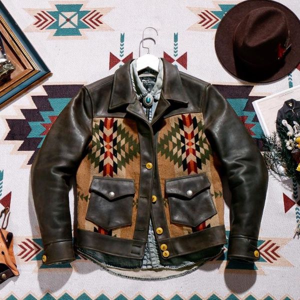 men's leather & faux no coating cowhide style restoring ancient ways rl american western jacket, Black
men's leather & faux no coating cowhide style restoring ancient ways rl american western jacket, Black