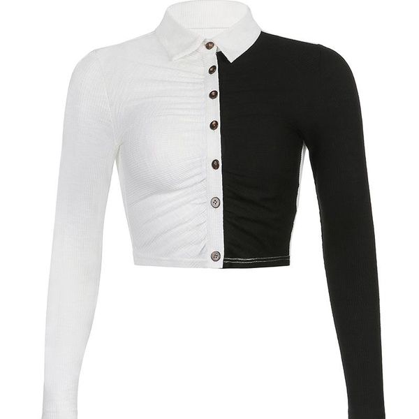 women's polos summer fashion street color matching collar cardigan t-shirt women, White
women's polos summer fashion street color matching collar cardigan t-shirt women, White