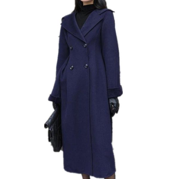 women's wool & blends arrival winter vintage double faced x-long overcoat women slim breasted high waist warm outwear, Black
women's wool & blends arrival winter vintage double faced x-long overcoat women slim breasted high waist warm outwear, Black