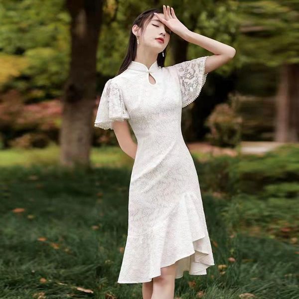 ethnic clothing 2021 white lace puff sleeve party casual qipao dress modern traditional chinese vintage improved cheongsam for women, Red
ethnic clothing 2021 white lace puff sleeve party casual qipao dress modern traditional chinese vintage improved cheongsam for women, Red