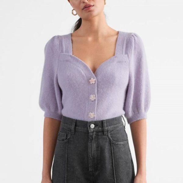 women's knits & tees 2021 summer cardigan women cropped puff sleeve square floral buttons knit purple short white knitted shirt
women's knits & tees 2021 summer cardigan women cropped puff sleeve square floral buttons knit purple short white knitted shirt