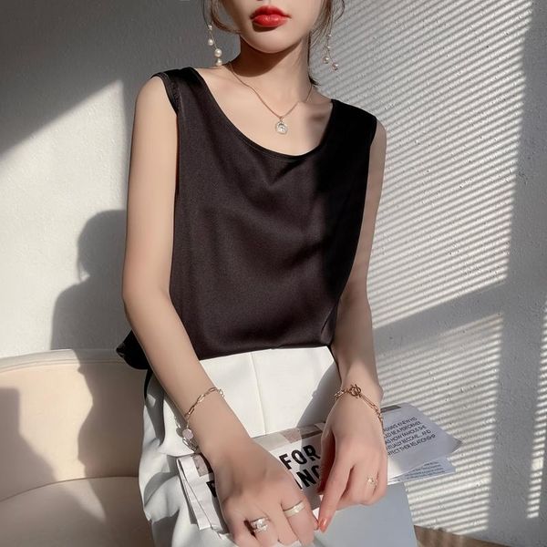 women's tanks & camis 2021 women summer wear artificial silk satin thin smooth tank crew neck silky camisole relaxed feminina sleeveles, White
women's tanks & camis 2021 women summer wear artificial silk satin thin smooth tank crew neck silky camisole relaxed feminina sleeveles, White