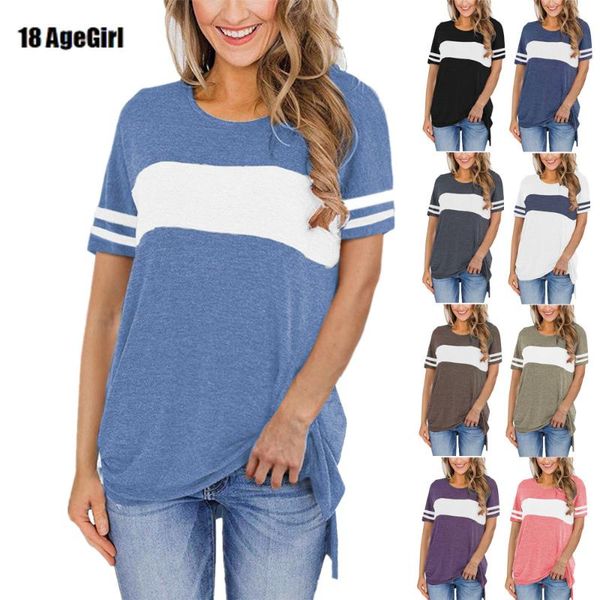 summer casual t-shirt women's solid color round neck short-sleeved stitching split shirt t women, White
summer casual t-shirt women's solid color round neck short-sleeved stitching split shirt t women, White