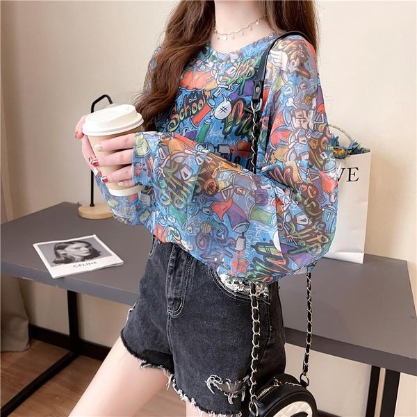 women's t-shirt 2021 summer cartoon print mesh transparent t shirt women korean long sleeve fishnet fashion sunscreen tee, White
women's t-shirt 2021 summer cartoon print mesh transparent t shirt women korean long sleeve fishnet fashion sunscreen tee, White