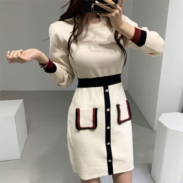 casual dresses 2021 elegant runway patchwork knitted o-neck long sleeve slim waist elastic single breasted vintage dress korean, Black;gray
casual dresses 2021 elegant runway patchwork knitted o-neck long sleeve slim waist elastic single breasted vintage dress korean, Black;gray