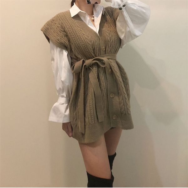 casual fresh plus sashes chic korea vintage sleeveless loose all match vest knitted cardigans coats 210421, Black;white
casual fresh plus sashes chic korea vintage sleeveless loose all match vest knitted cardigans coats 210421, Black;white