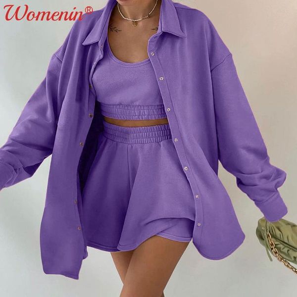 women's tracksuits solid tracksuit loose shorts sets 2021 autumn crop tank single breasted coat 3 piece set female casual fashion suit, Gray
women's tracksuits solid tracksuit loose shorts sets 2021 autumn crop tank single breasted coat 3 piece set female casual fashion suit, Gray