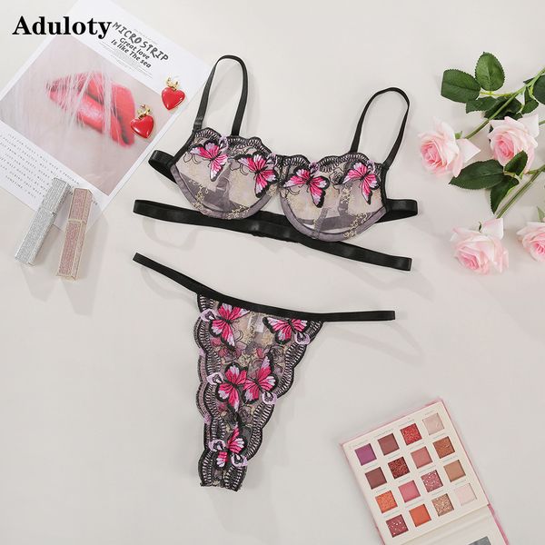new womens butterfly embroidery net gauze thin section see-through lingerie set underwire gather bra and thong erotic set, Black;white
new womens butterfly embroidery net gauze thin section see-through lingerie set underwire gather bra and thong erotic set, Black;white