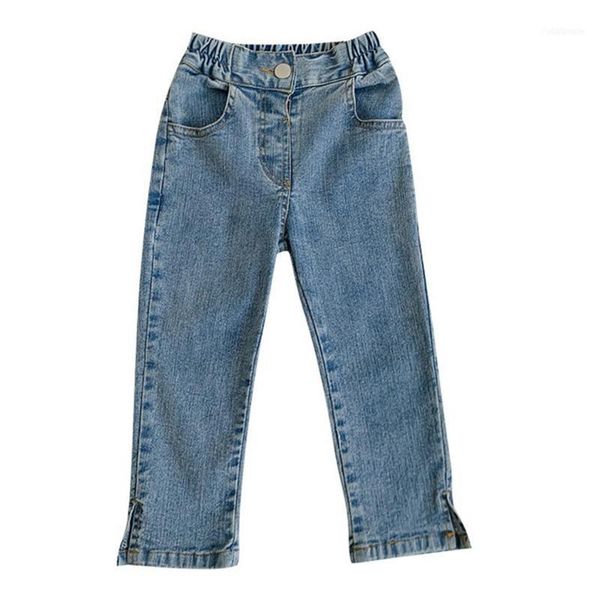 girl's full length one-button decor washed blue jeans high elastic spring design casual side cut trousers1
girl's full length one-button decor washed blue jeans high elastic spring design casual side cut trousers1