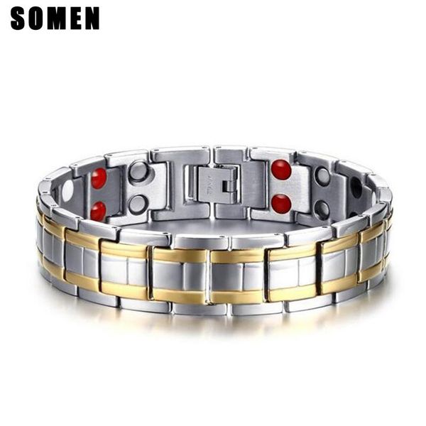 link, chain arrival gold silver color magnet bracelet germanium inlay stainless steel bracelets polished for men essential jewelry, Black
link, chain arrival gold silver color magnet bracelet germanium inlay stainless steel bracelets polished for men essential jewelry, Black