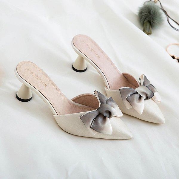 slippers spring and summer women's shoes korean silk satin pointed bow tie baotou flat heel sets semi ghn6, Black
slippers spring and summer women's shoes korean silk satin pointed bow tie baotou flat heel sets semi ghn6, Black