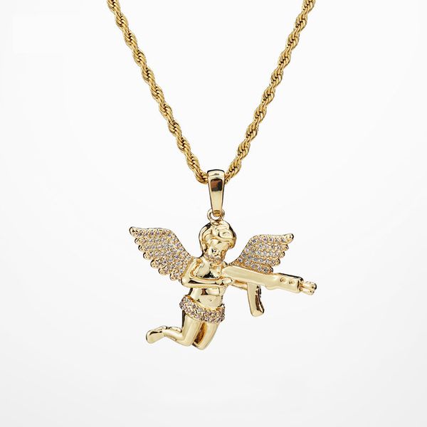 hip hop iced out bling angel gun pendant necklaces cubic zirconia fashion 88 submachine bullet necklaces women men hiphop jewelry gift, Silver
hip hop iced out bling angel gun pendant necklaces cubic zirconia fashion 88 submachine bullet necklaces women men hiphop jewelry gift, Silver