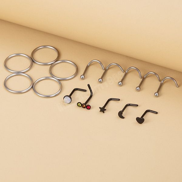 15pcs stainless steel nose septum ring real piercing set hoop earrings ear cartilage circular nostril bone stud body jewelry, Silver
15pcs stainless steel nose septum ring real piercing set hoop earrings ear cartilage circular nostril bone stud body jewelry, Silver
