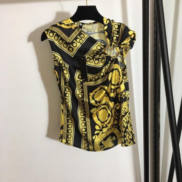 women's t-shirt sleeveless office 2021 summer women t shirt golden print bluses for streetwear silk blouse clothes, White
women's t-shirt sleeveless office 2021 summer women t shirt golden print bluses for streetwear silk blouse clothes, White
