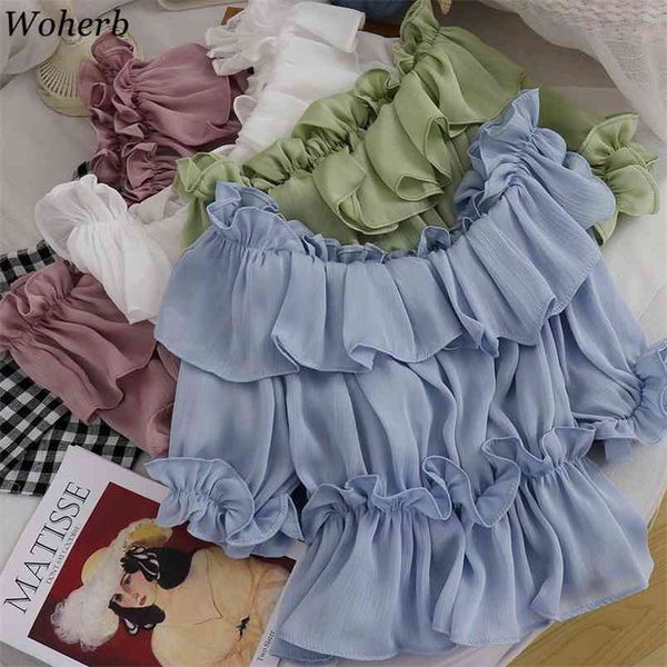 chiffon loose ruffle shirts women summer slash neck off shoulder fashion blouses korean slim waist pullover blusas mujer 210519, White
chiffon loose ruffle shirts women summer slash neck off shoulder fashion blouses korean slim waist pullover blusas mujer 210519, White